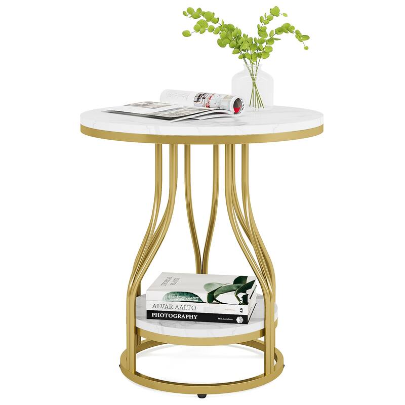 Round End Table, 2-Tier Side Tables, Modern Bedside Table, Small Chirside Tables for Couch Side