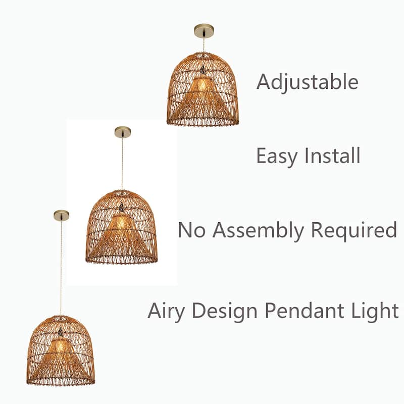 Natural Rattan Wicker Pendant Light Coastal & Bohemian Hanging Light - 17.7