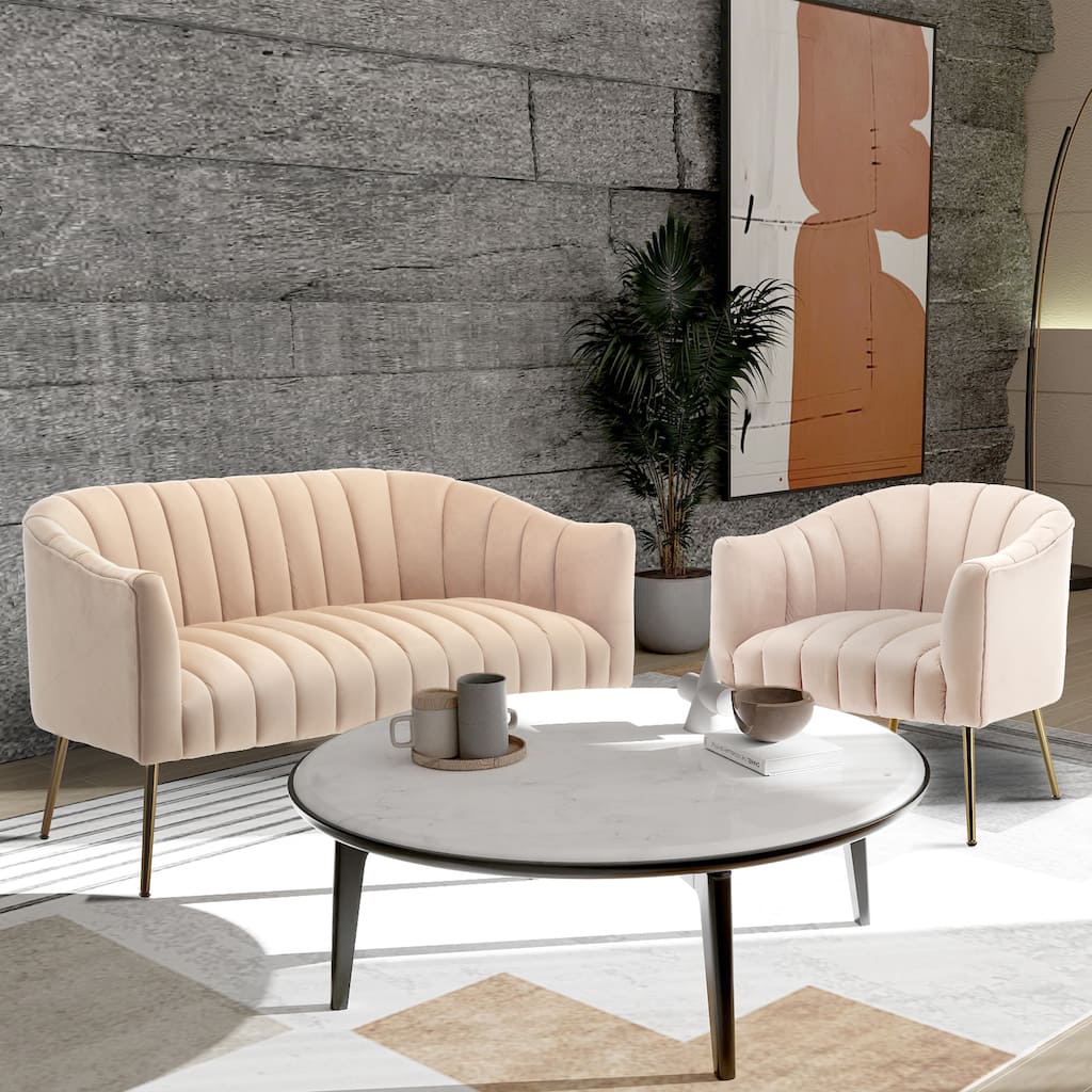 SEYNAR Velvet Upholstered Accent Chair and Loveseat Set