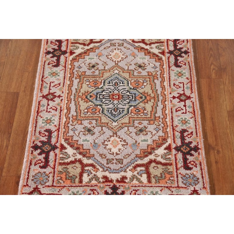 Geometric Heriz Serapi Indian Rug Hand-Knotted Grey Wool Carpet - 2'0"x 3'0"