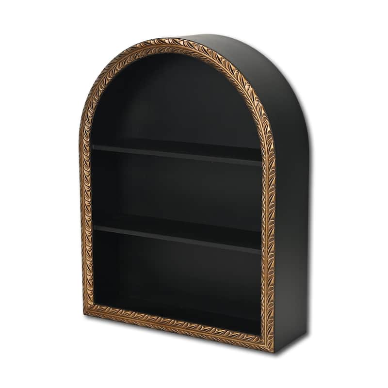 Mireza Ornate Framed Black & Gold 3 Tier Wooden Wall Shelf