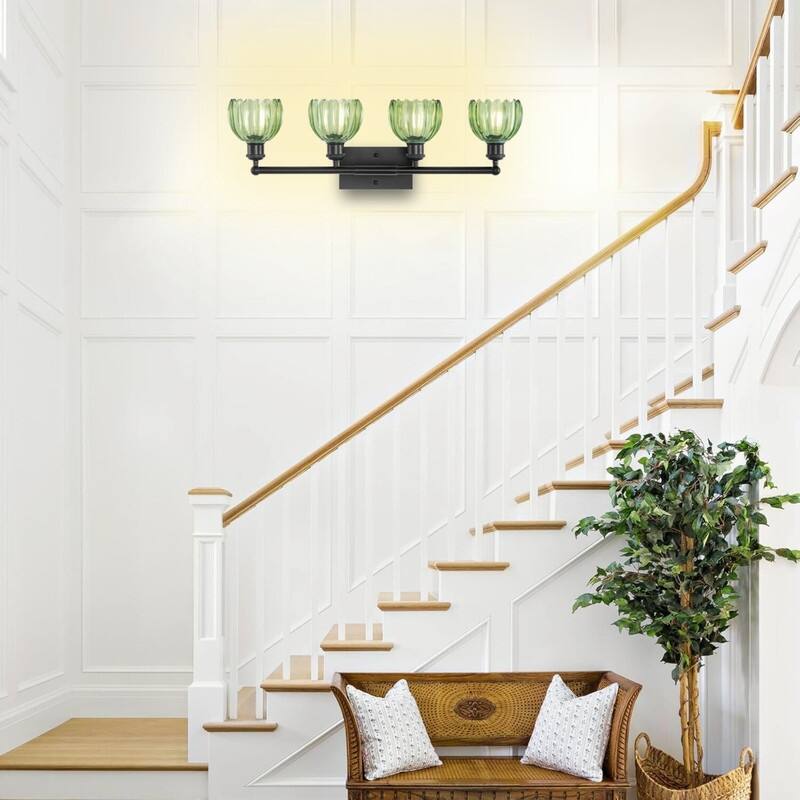 4 Light light bulb black base-green tulip bathroom light glass, metal lighting fixtures
