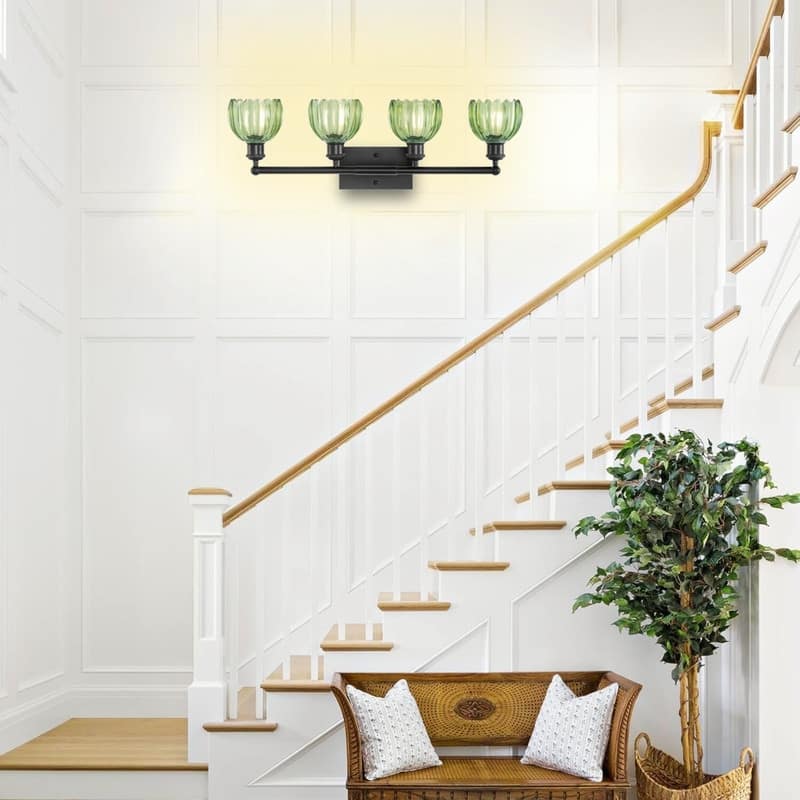 4 Light light bulb black base-green tulip bathroom light glass, metal lighting fixtures