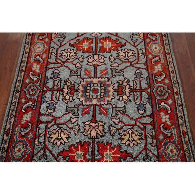 Blue Oushak Indian Accent Rug Hand-Knotted Transitional Wool Carpet - 3'0"x 4'10"