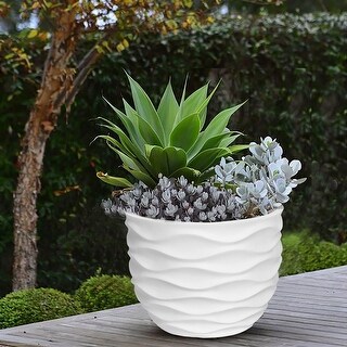 White Waves Indoor/Outdoor MgO Planter - 15.2" H x 17.38" Diameter