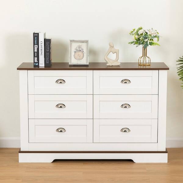 Six Drawers Dresser with Silver Shell-Shaped Metal Handles - Bed Bath & Beyond - 40121577 Six Drawers Dresser with Silver Shell-Shaped Metal Handles - Bed Bath & Beyond - 40121577