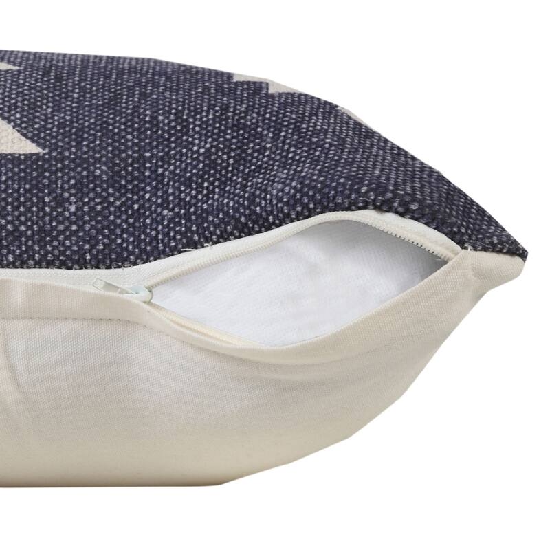 20" Blue and White Hand Woven Geometric Square Throw Pillow