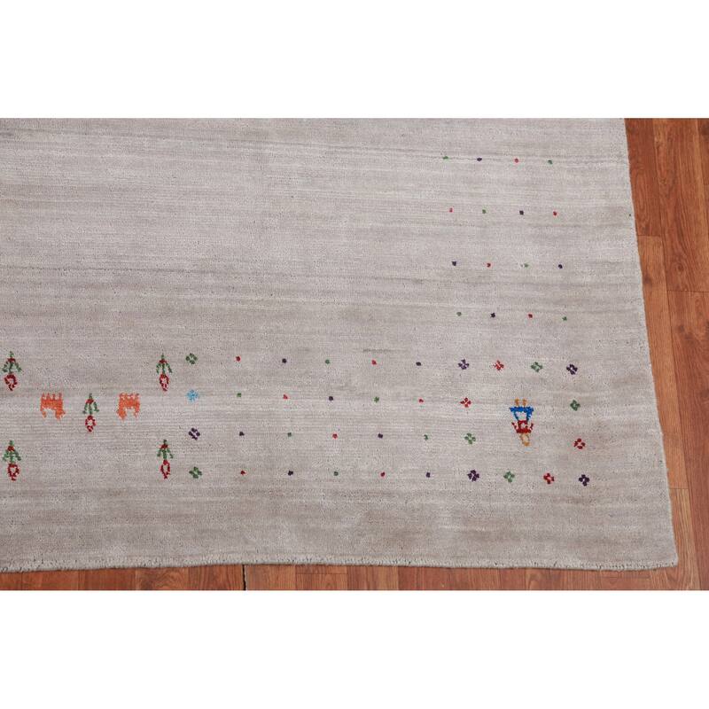 Gabbeh Indian Area Rug Handmade Beige Wool Carpet - 9'0" x 11'5"