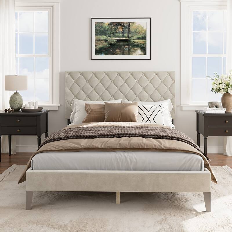 Heavy Duty Queen Upholstered Bed with 2 USB Ports,380GSM Headboard,TB117 Safe,Off-white