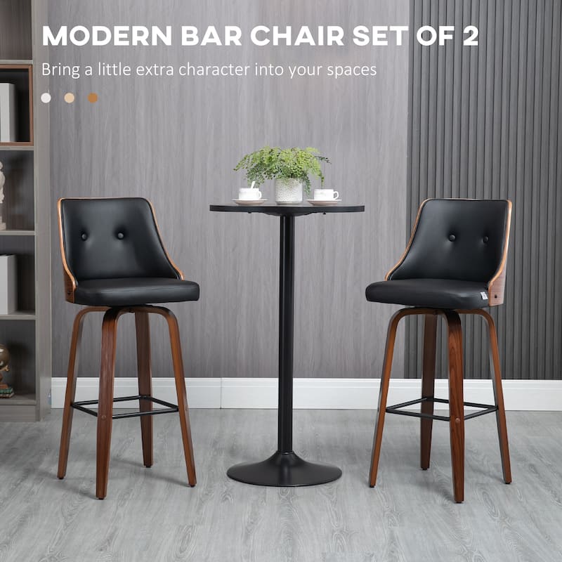 HOMCOM Counter Height Bar Stools Set of 2 PU Leather Swivel Barstools with Footrest and Tufted Back