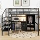 preview thumbnail 1 of 15, Black Metal Bed Frame, Full Size Loft Bed with Built-in Desk, Wardrobe and Storage Shelves for Children, Boys and Girls Black - Full