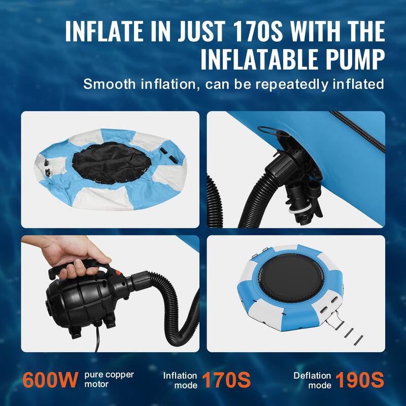 VEVOR Inflatable Water Bouncer Recreational Water Trampoline Portable Bounce Swim Platform with Slide for Pool Lake Water Sports