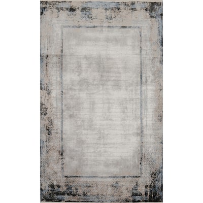 Machine Made Oriental Polyester Carpet Geometric Multi-Colored Distressed Area Rug - 7' 5'' X 5' 2''