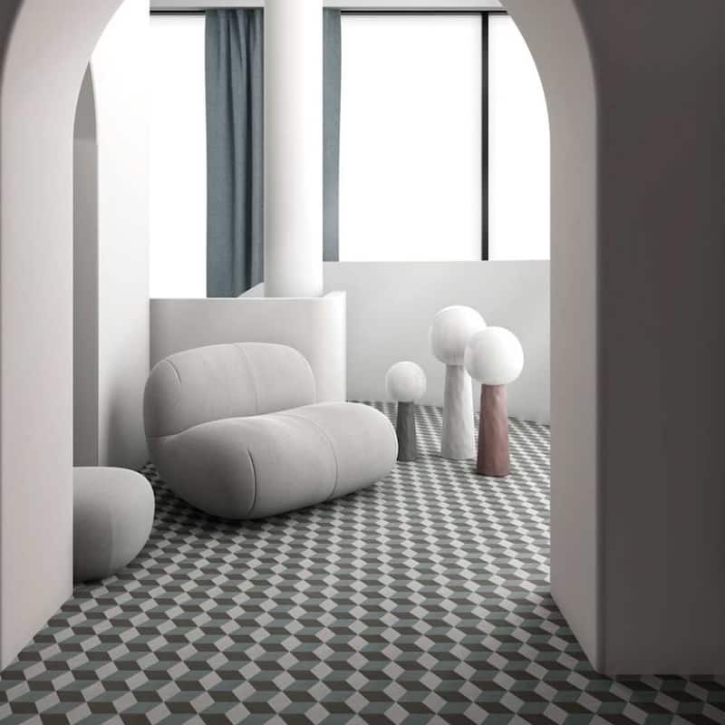Prism 9x9 Grey Matte 3D Geometric Porcelain Tile - Floor, Wall, Backsplash