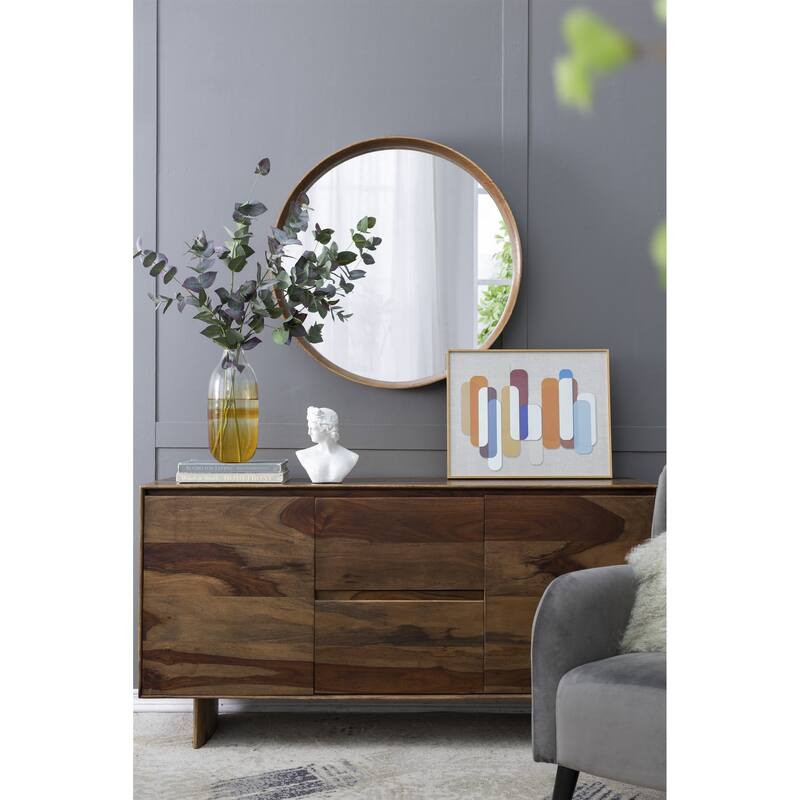 Round Pine Wood Mirror