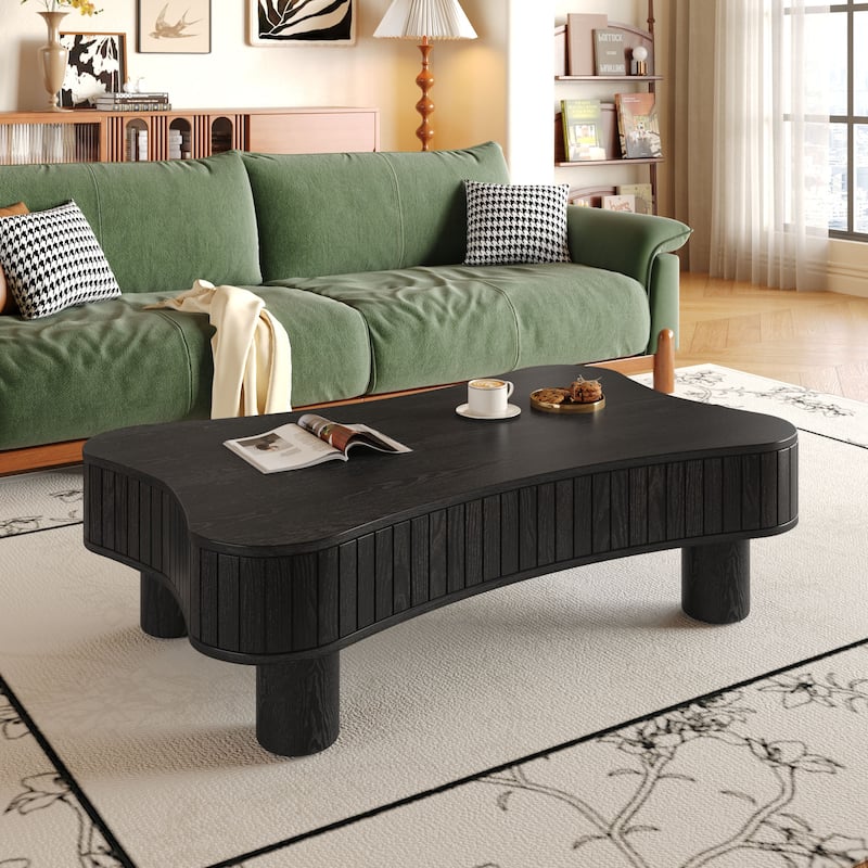Lift Top Coffee Table - Fluted Panel Hidden Storage,Silent Hydraulic Lift,Curved Safety Corners,5 Min Assembly - Black