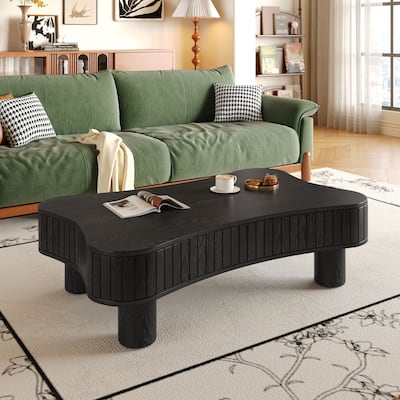 Lift-Top Coffee Table Office Table with Three Hidden Storage, Center Table Floating Desk with Fluted Panels
