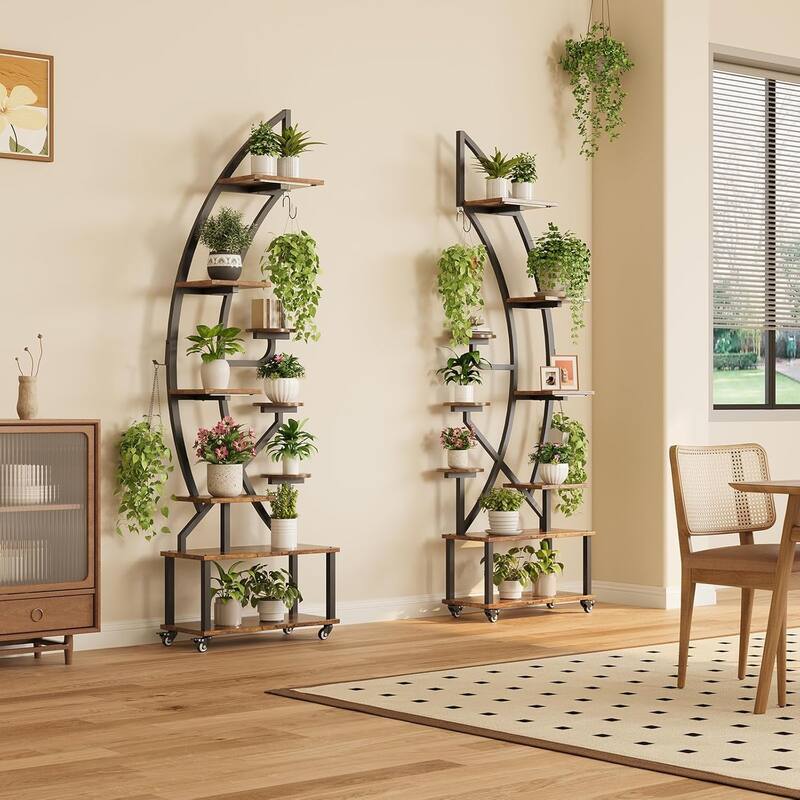 Plant Stand Indoor With Grow Lights, 6 Tiered Metal Plant Shelf With Wheels