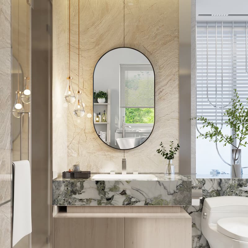 Bathroom Wall Mounted Oval Metal Framed Mirror