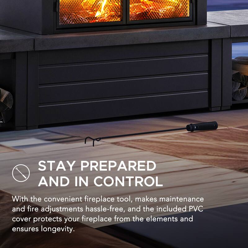 Sunjoy Outdoor Wood Burning with Chimney, Log Holders, Fireplace Tool, and PVC Cover