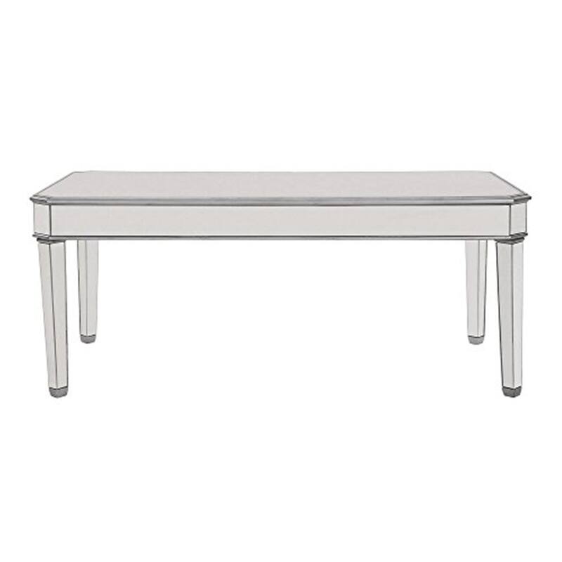 Rectangular Dining Table with Solid Wood Frame - Silver Finish with Mirror Accents, Elegant 60 Inch Table - 32