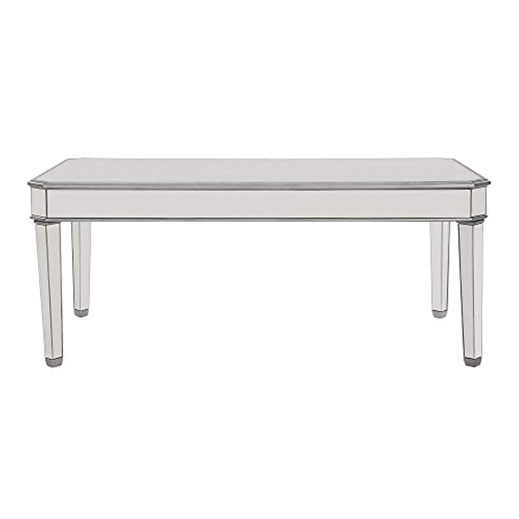 Rectangular Dining Table with Solid Wood Frame - Silver Finish with Mirror Accents, Elegant 60 Inch Table - 32