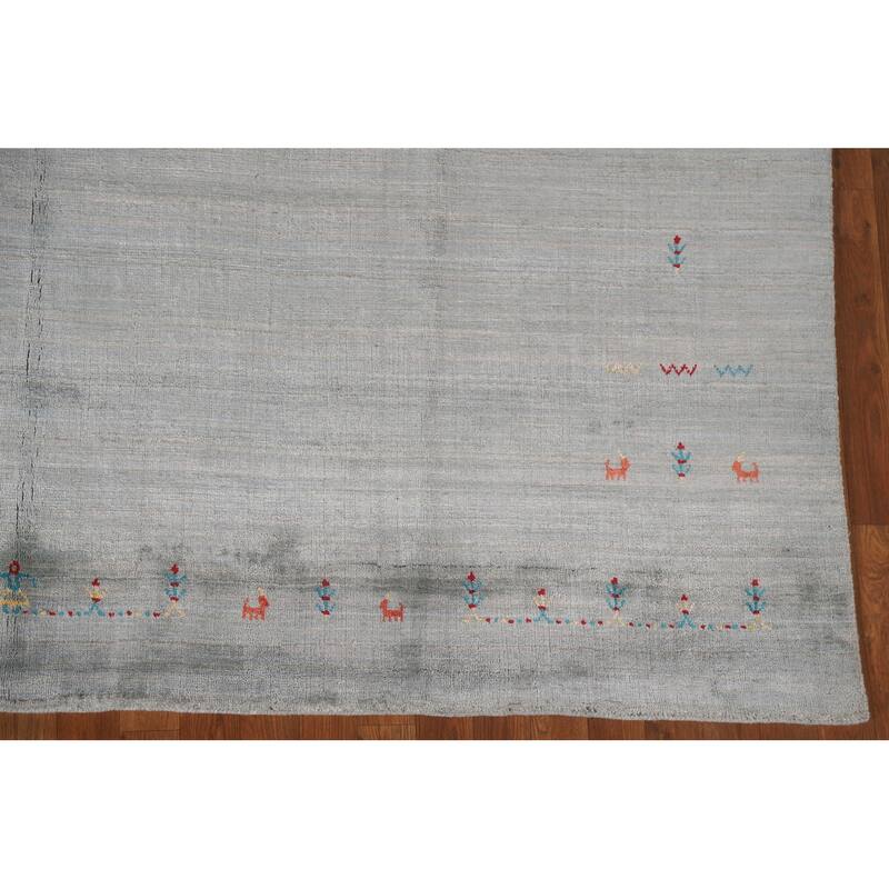 Gabbeh Indian Area Rug Hand-Knotted Beige Wool Carpet - 8'1"x 9'10"