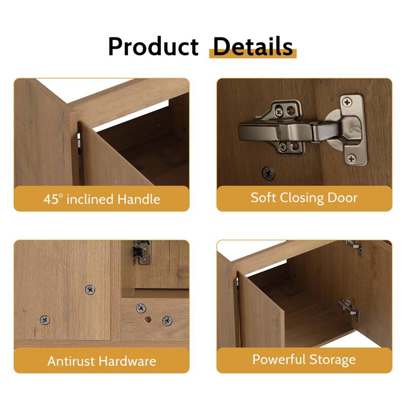 24/30 Inch Bathroom Vanity Cabinet with Soft Close Door and Shelf (Without Sink)