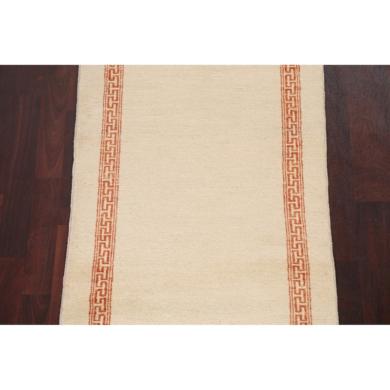 Neutral Gabbeh Kashkoli Oriental Runner Rug Wool Hand-knotted Carpet - 2'7" x 9'3"