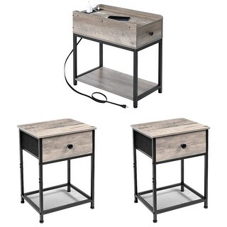 Aazon.co: Black Set of 2 Nightstands with Charging Station, odern End Side Table with 1