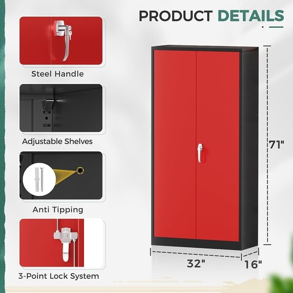 71 inch Tall Metal Locker Garage Storage Cabinet with Locking Doors and Adjustable Shelves for Office Garage Home Pantry