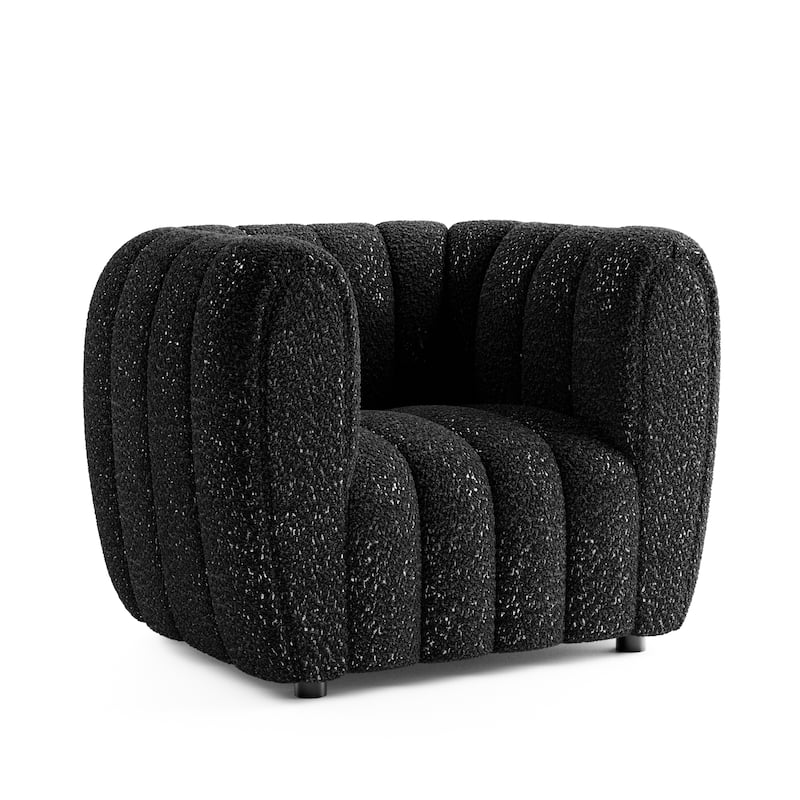 Furniture of America Lucinda Modern Vertical Channel Tufted Boucle Accent Chair with Wooden Legs