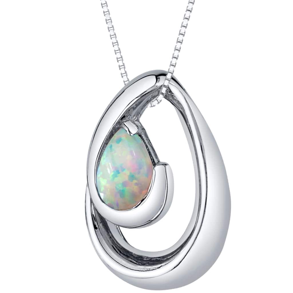 1 ct Created White Opal Pendant Necklace in Sterling Silver