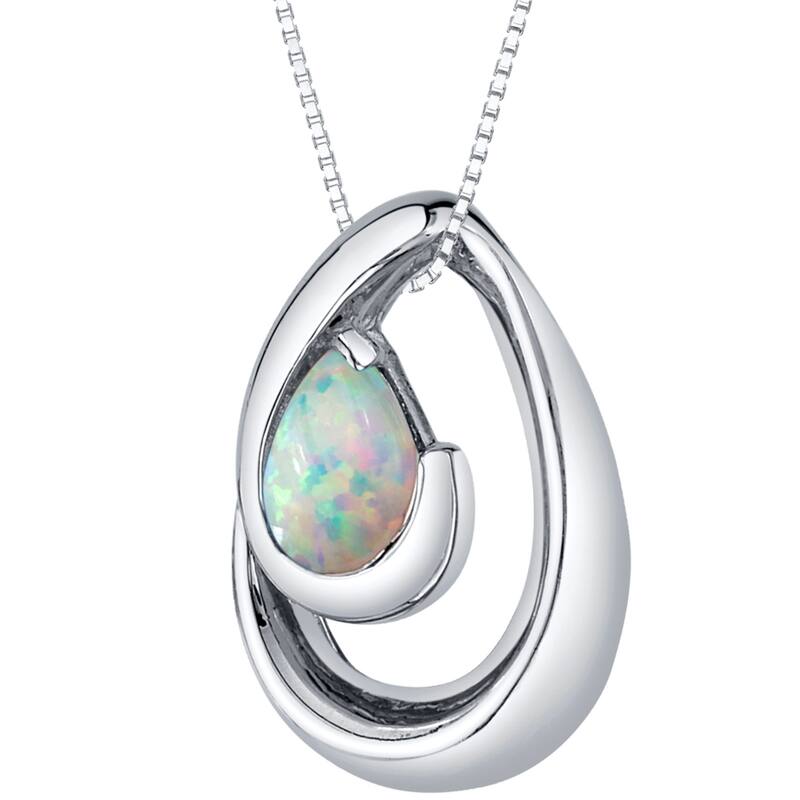 1 ct Created White Opal Pendant Necklace in Sterling Silver