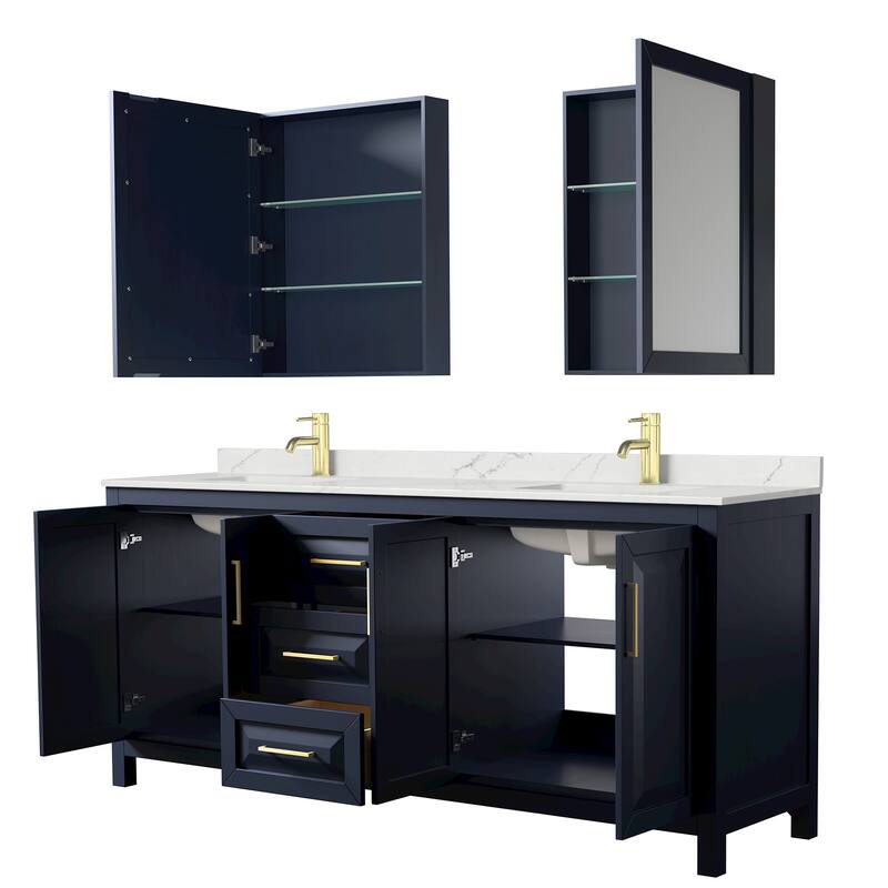 Daria 80-inch Double Vanity, Single Hole Quartz Top, Med Cabinets