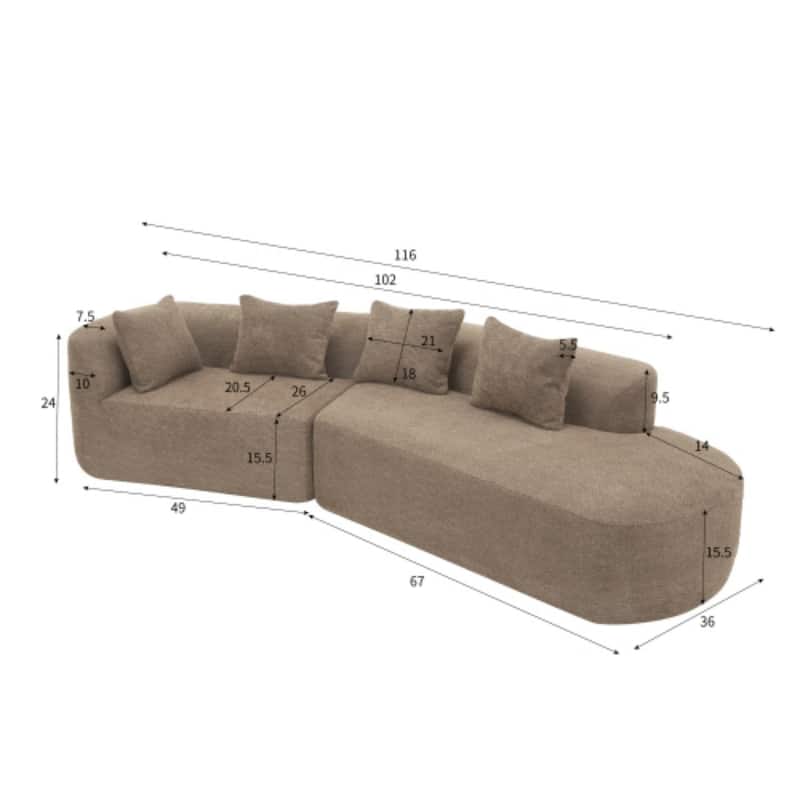 116" Curved Sectional Sofa with Pillows, No Assembly Required
