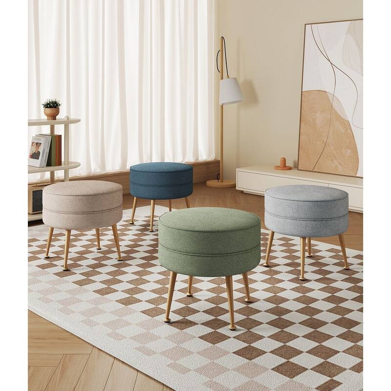 Manhattan Comfort Bailey Mid Century Modern Woven Upholstered Round Ottoman - Set of 4 - Multicolor Gold