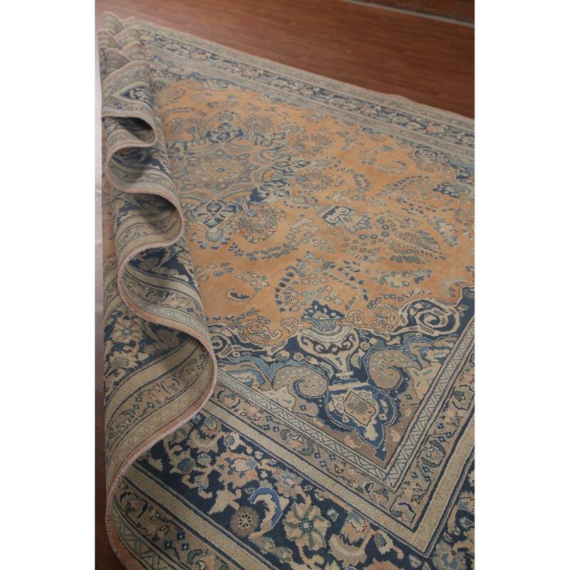 Vegetable Dye Mashad Persian Vintage Area Rug Hand-knotted Wool Carpet - 9'7" x 12'6"