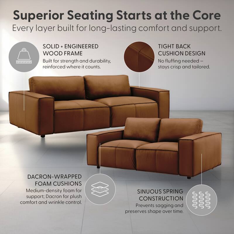 Clayton Top Grain Genuine Leather Loveseat, Sofa, or Living Room Set