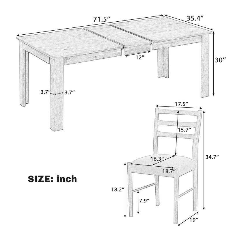 7-Piece Wooden Dining Table Set with Extendable Table and Storage Drawers for Family Gatherings