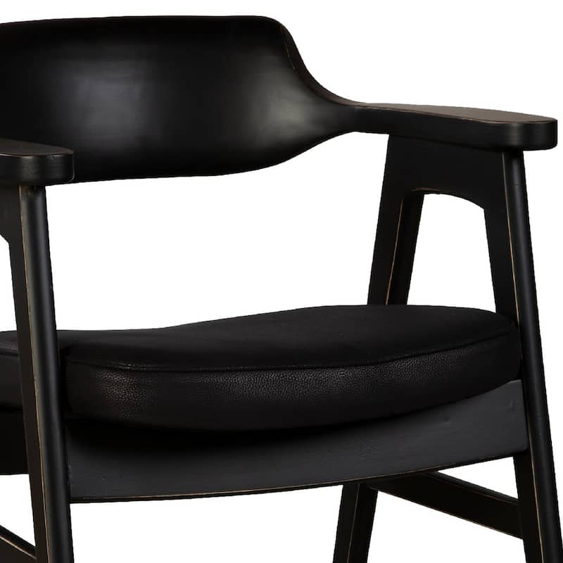 Zsy Dining Armchair w Curved Back, Black Birch Wood and Faux Leather