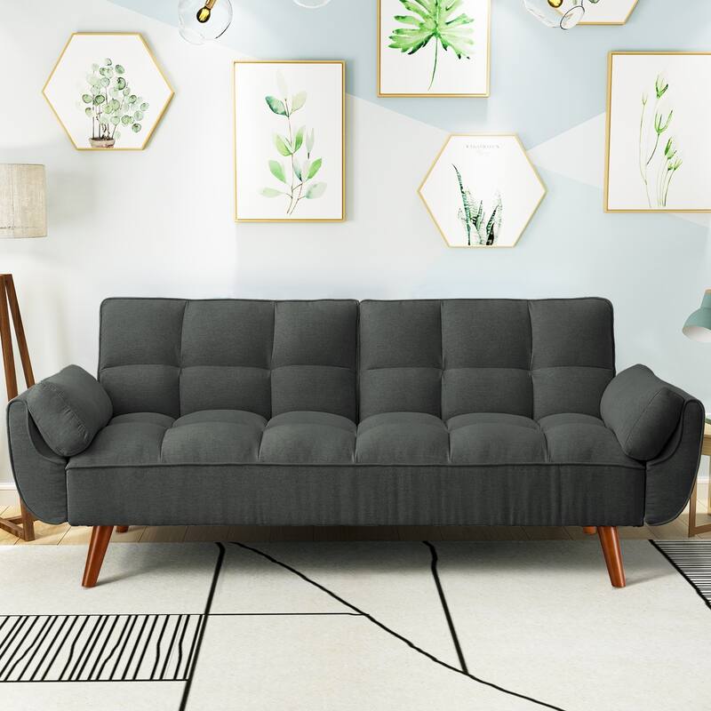 75.39" Futon Sofa Bed, Convertible Folding Futon Couch Recliner Lounge For Living Room With 2 Pillow/Armrest