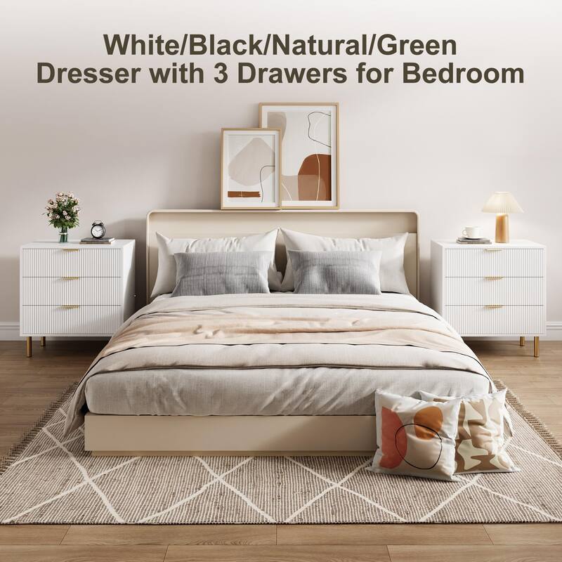 3 Drawer Dresser, Wood Chest of Drawers Organizer Storage with Gold Handle, Small Storage Cabinet