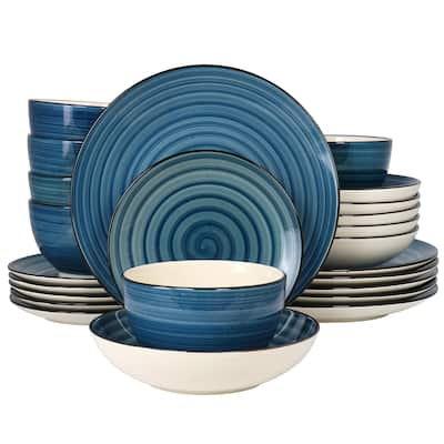Atlas 24 Piece Stoneware Dinnerware Set in Dark Blue
