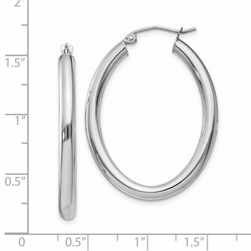 Curata 14k White Gold Hinged Post Polished Oval Tube Hoop Earrings - 22x28mm