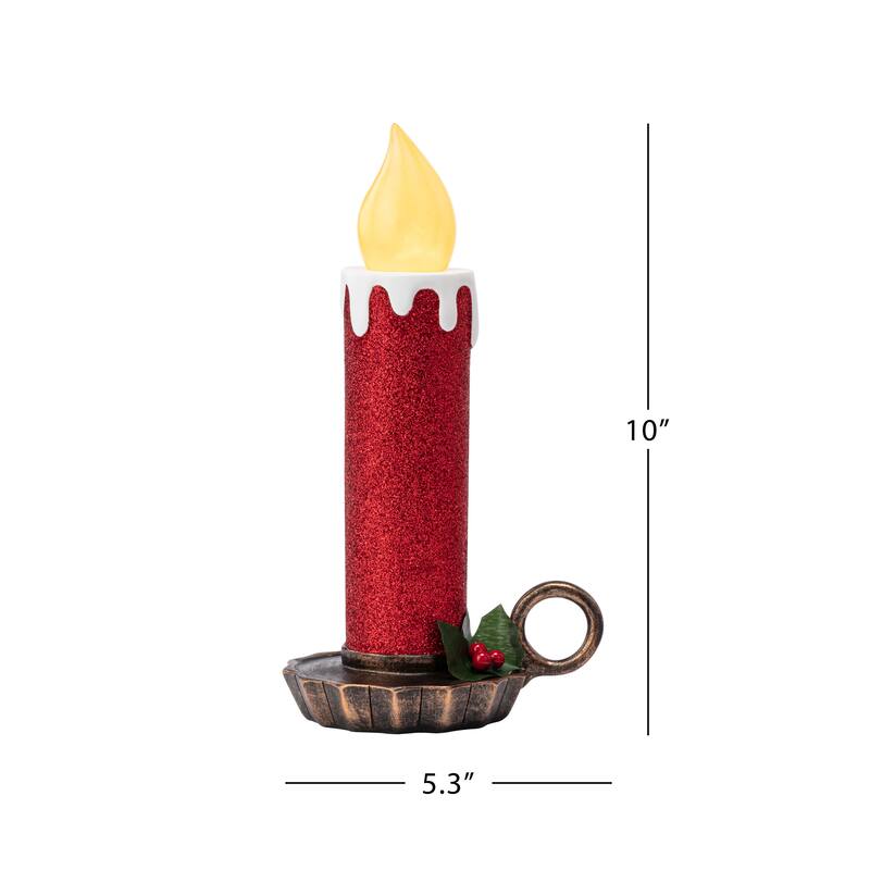 10" Set of 2 Flickering LED Resin Glittery Candles - Red