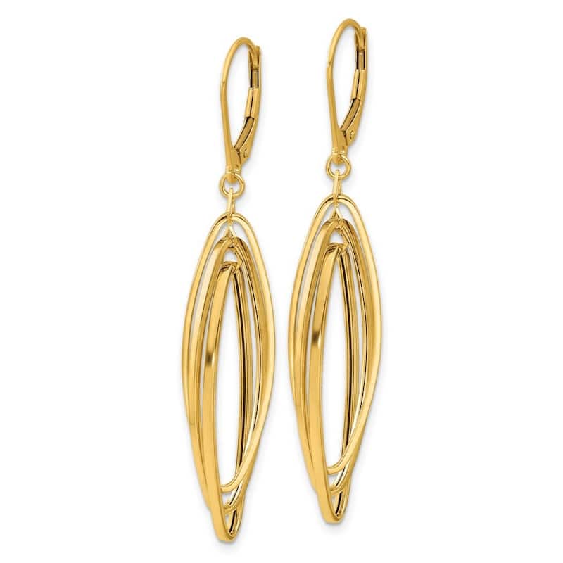 Curata 14k Yellow Gold Polished Oval Twisted Guardian Angel Leverback Earrings - 54x9.5mm