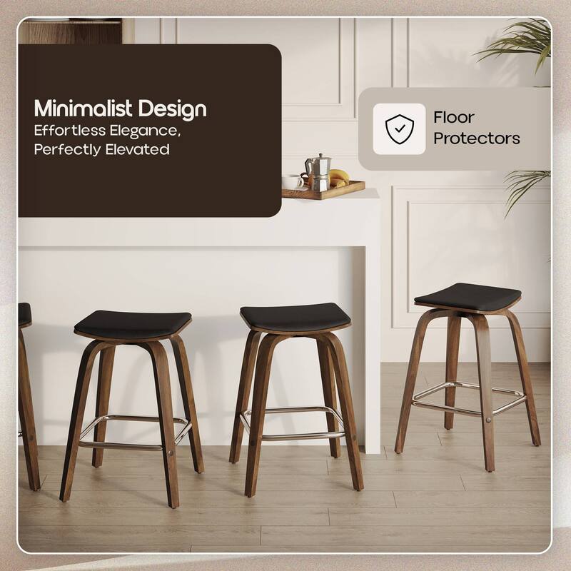 Leather Counter Stool Swivel Square Seat Poplar Wood Frame Iron Foot Rest