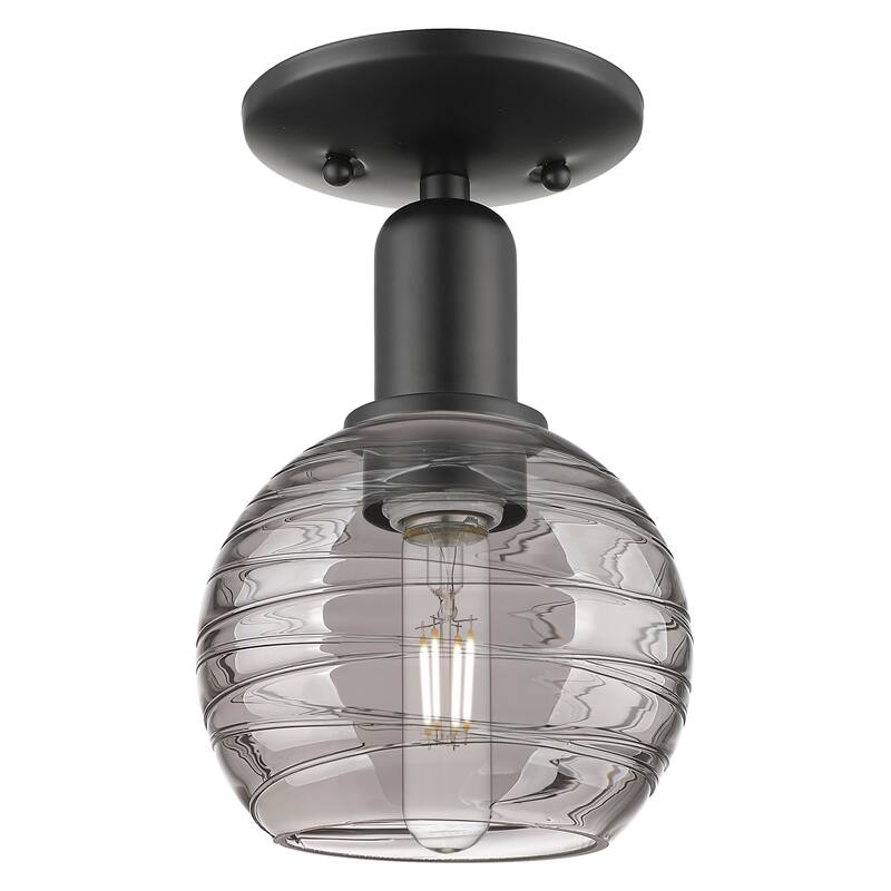 Innovations Lighting Downtown Urban - Athens Deco Swirl - 1 Light 6" Semi-Flush Mount Light - Light Smoke Deco Swirl Shade/Matte Black