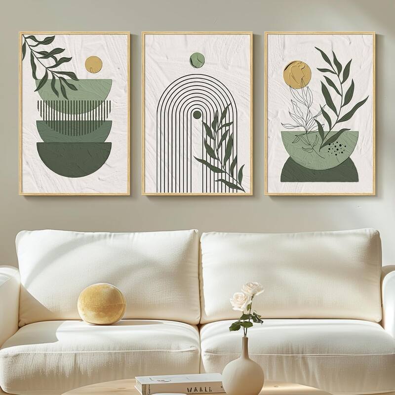 Framed Sage Green Large Boho Canvas Wall Art - 16 x 24